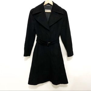 MaxMara wool black wide lapel belted long coat
